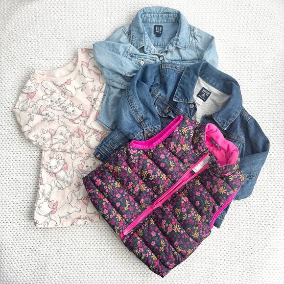 Gap 4 Piece Girls' Bundle Lot Dress Button Down Shirt Vest Denim Jacket 18-24M